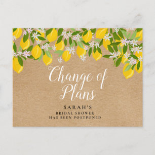 Rustic Change of Plans Lemons Bridal Shower Announcement Postcard