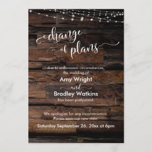 Rustic Change of Plans Postponed Wedding Card
