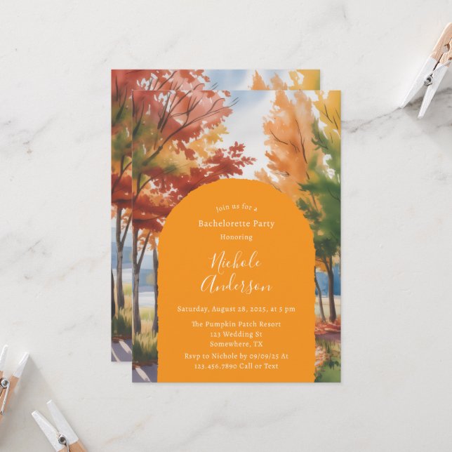 Rustic Changing of the Leaves Bachelorette Party Invitation (Front/Back In Situ)