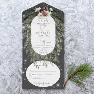 Rustic Charcoal Black Pine Sparkle No Dinner All In One Invitation