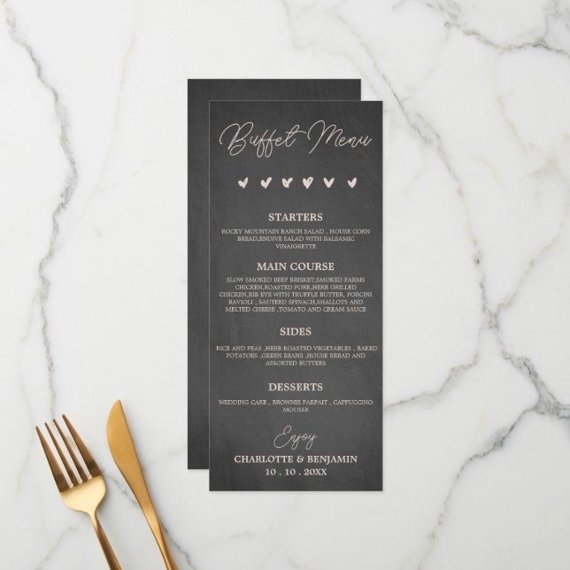 Rustic Charcoal Black Wedding Buffet Menu  (Front/Back In Situ)