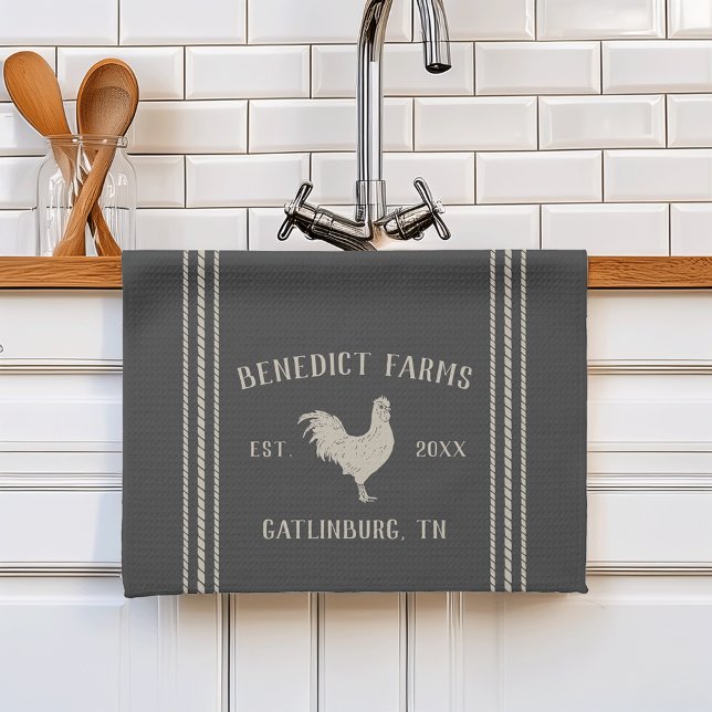 Rustic Charcoal Personalized Farm Name & Town Kitchen Towel (Creator Uploaded)
