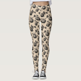 Rustic Charcoal Pumpkin and Vine Fall Leggings