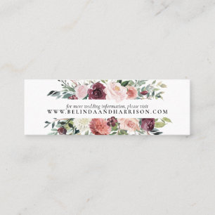 Rustic Charm Burgundy Blush Pink Floral Wedding Mini Business Card