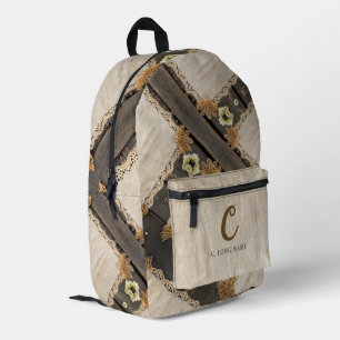 Rustic Charm Burlap & Lace Barn Wood QR Code Printed Backpack