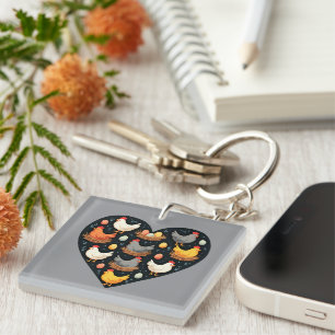 Rustic Charm Cottagecore Farm Chicken Pattern Keychain