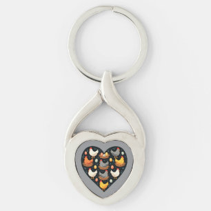 Rustic Charm Cottagecore Farm Chicken Pattern Keychain