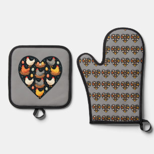 Rustic Charm Cottagecore Farm Chicken Pattern Oven Mitt & Pot Holder Set