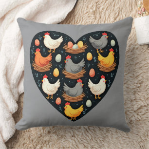 Rustic Charm Cottagecore Farm Chicken Pattern Throw Pillow