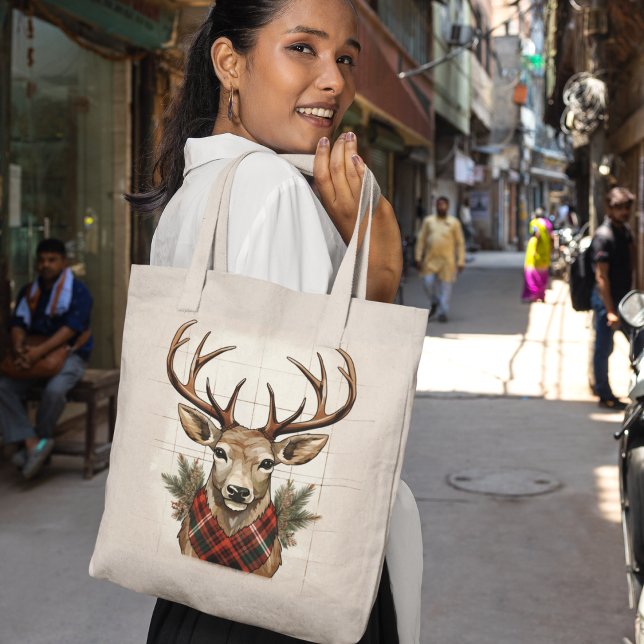 Rustic Charm Farmhouse Treasures with Plaid Deer Tote Bag (Creator Uploaded)