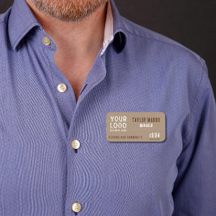 Rustic Charm Kraft Paper Business Logo Est. Date Name Tag
