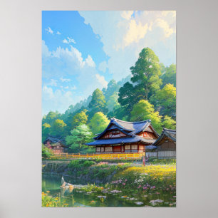 Rustic Charm of Countryside Village Poster