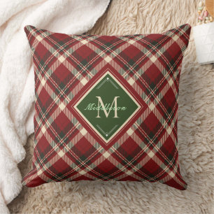 Rustic Charm Red Green Plaid Christmas Personalize Throw Pillow