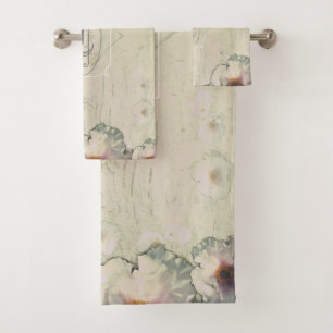 Rustic Charm Tree Peony Monogram Bath Towel Set