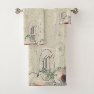 Rustic Charm Tree Peony Monogram Bath Towel Set