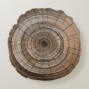 Rustic Charm Tree Rings Decorative Pillow