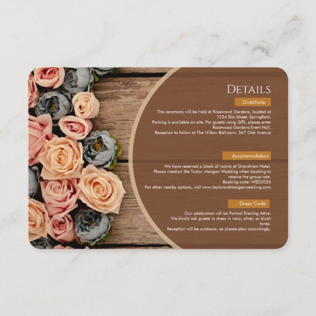 Rustic Charm Wedding Details Card (Front)