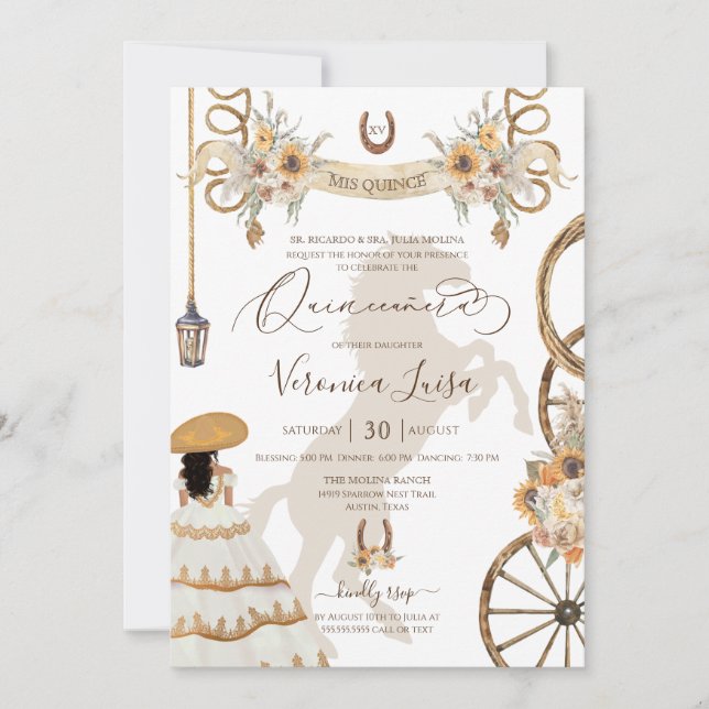 Rustic Charro Floral Boho Country Quinceanera v2 Invitation (Front)