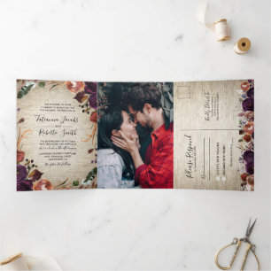 Rustic Chateau Floral All in One Wedding Tri-Fold Invitation
