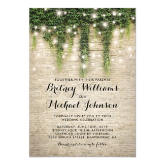 Rustic Chateau Stone Church String Lights Wedding Invitation