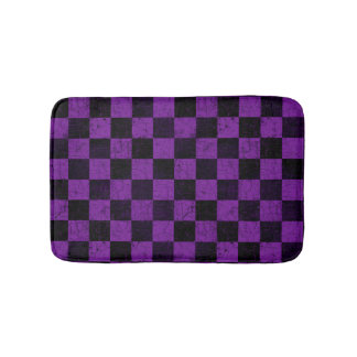 Rustic Checks, Purple and Black Bath Mat