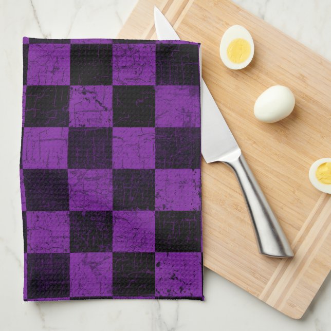 Rustic Checks, Purple and Black Kitchen Towel (Quarter Fold)