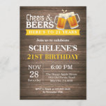 Rustic Cheers and Beers 21st Birthday Invitation<br><div class="desc">Rustic Cheers and Beers 21st Birthday Invitation Card. Adult Birthday. Yellow. 16th 18th 20th 21st 30th 40th 50th 60th 70th 80th 90th 100th. Any Age. For further customization,  please click the "Customize it" button and use our design tool to modify this template.</div>