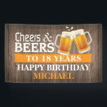 Rustic Cheers and Beers Happy 18th Birthday Orange Banner<br><div class="desc">Rustic Cheers and Beers Happy 18th Birthday Banner Orange. For further customization,  please click the "Customize it" button and use our design tool to modify this template.</div>