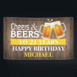 Rustic Cheers and Beers Happy 21st Birthday Yellow Banner<br><div class="desc">Rustic Cheers and Beers Happy 21st Birthday Banner Yellow. For further customization,  please click the "Customize it" button and use our design tool to modify this template.</div>
