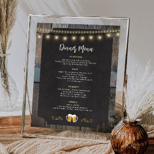 Rustic Cheers and Beers Themed 8x10 Dinner Menu Poster