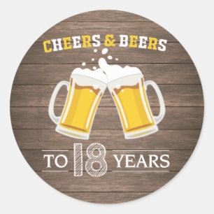 Rustic Cheers and Beers to 18 Years Classic Round Sticker