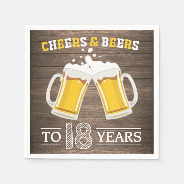 Rustic Cheers and Beers to 18 Years Napkins (Front)