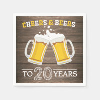 Rustic Cheers and Beers to 20 Years Napkins