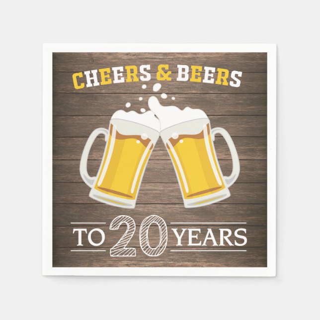 Rustic Cheers and Beers to 20 Years Napkins (Front)