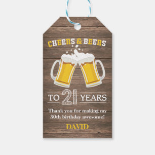 Rustic Cheers and Beers to 21 Years Gift Tags