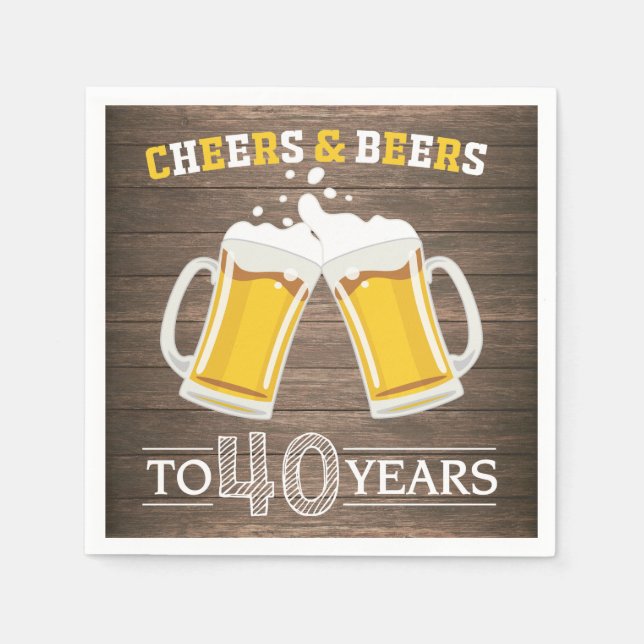 Rustic Cheers and Beers to 40 Years Napkins (Front)