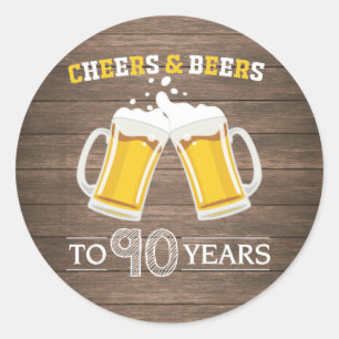 Rustic Cheers and Beers to 90 Years Classic Round Sticker