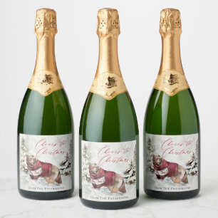Rustic Cheers to Christmas Winter Scene Sparkling Wine Label