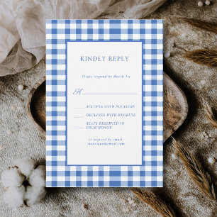 Rustic Chequered Baby Blue Plaid Gingham Wedding RSVP Card