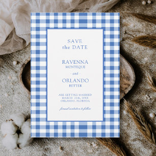 Rustic Chequered Baby Blue Plaid Gingham Wedding Save The Date