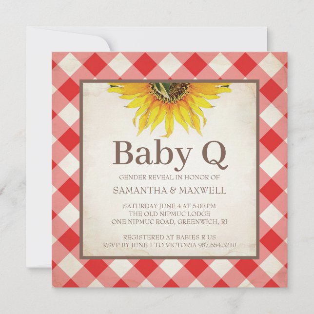 Rustic Chequered Gender Reveal Red Baby Shower Invitation (Front)