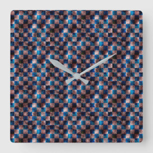 Rustic chess in the form of crossed scratches square wall clock