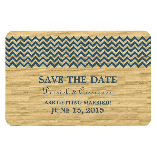 Rustic Chevron Save the Date Magnet, Blue Magnet (Horizontal)