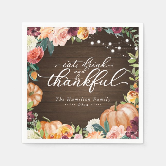 Rustic Chic Autumn Floral Thanksgiving Dinner Napkin (Front)