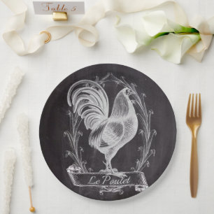 rustic chic blackboard french country rooster paper plate
