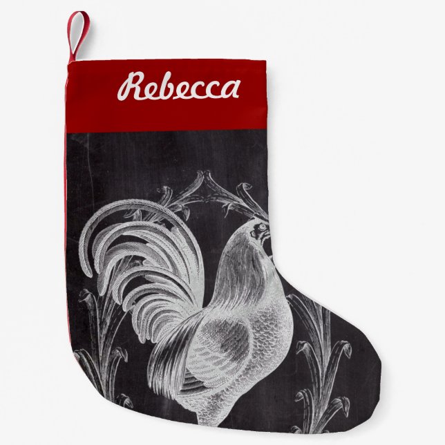 rustic chic blackboard french country rooster small christmas stocking (Front)