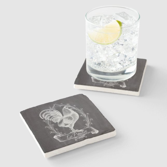rustic chic blackboard french country rooster stone coaster (Side)