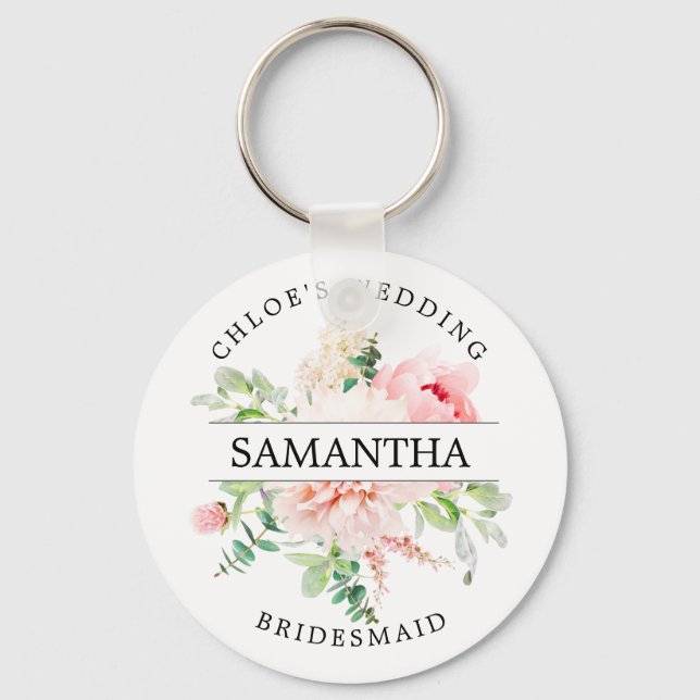 Rustic Chic Blush Pink Peony Floral Personalized Keychain (Front)