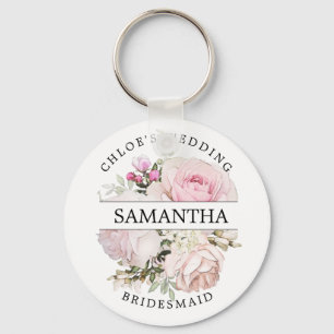 Rustic Chic Blush Pink Rose Floral Personalized Keychain