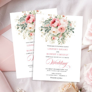 Rustic Chic Blush Roses Wedding Invitation